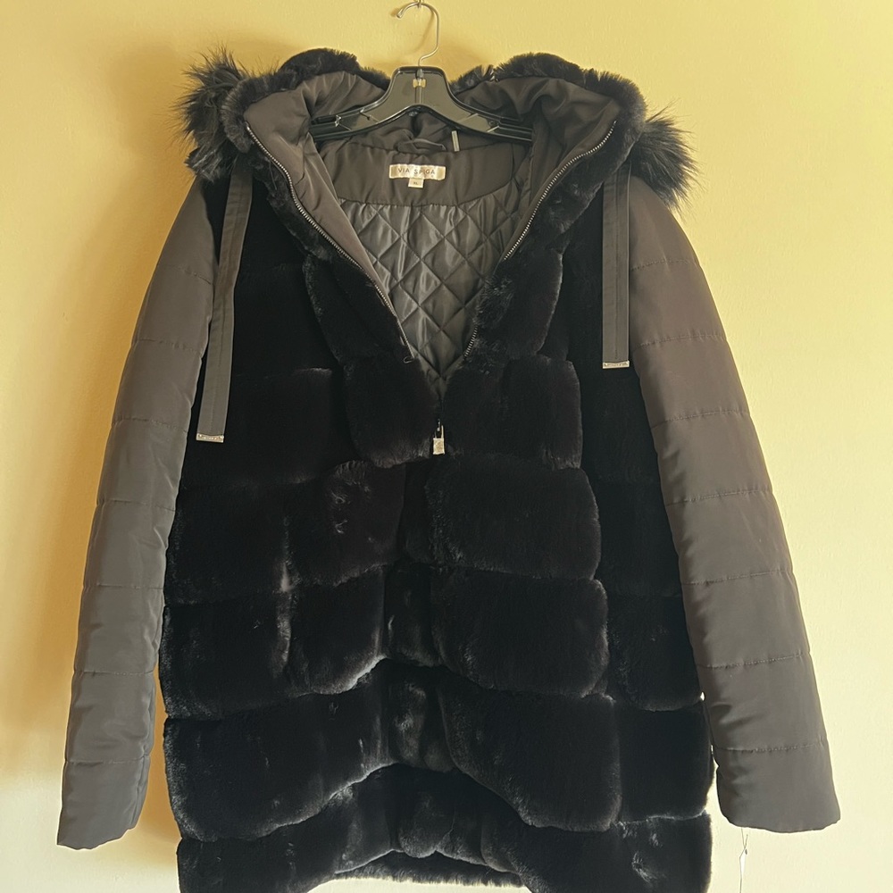 Faux black over jacket with hoodie